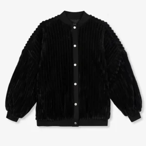 Ladies Woven Rib Bomber Jacket - Zwart