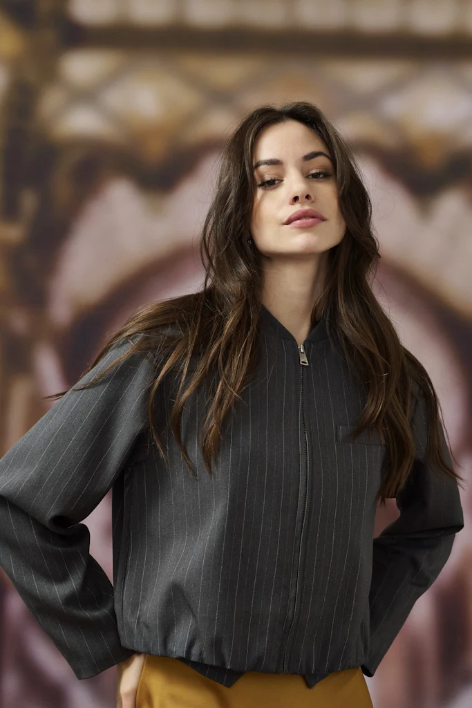 Onlaggie Life L/s Pinstripe Bomber Tlr - Grijs Dessin - Afbeelding 4