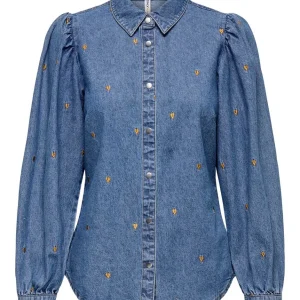Onlrocco Ls Emb Shirt Gua Dnm - Blue Denim