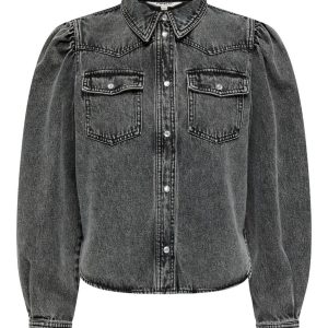 Onlcorey L/s Ruched Sleeve Dnm Shir - Black Denim