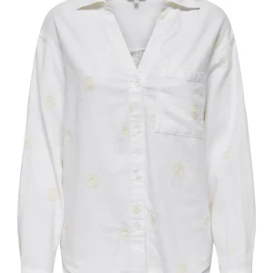 Onlcaro L/s Linen Bl Emb Shirt Cc P - Off-white