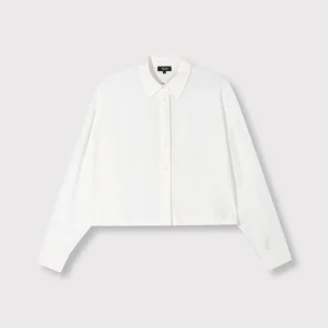Ladies Woven Stripy Cropped Blouse - Off-white