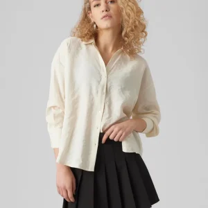 Vmqueeny Ls Oversize Shirt Wvn Ga N - Beige