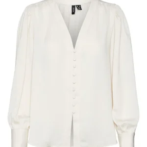 Vmgisana L/s V-neck Shirt Wvn Btq - Beige