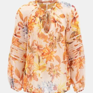 Ls Gilda Trim Top - Oranje Dessin