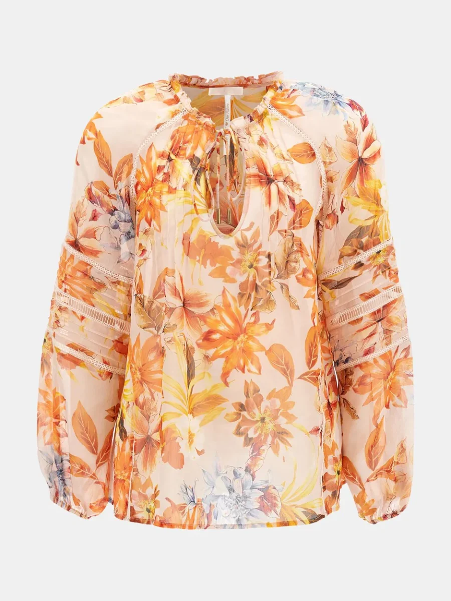 Ls Gilda Trim Top - Oranje Dessin - Afbeelding 2