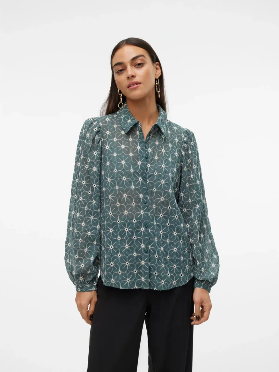 Vmruth L/s Shirt Wvn Btq - Donkergroen - Afbeelding 3