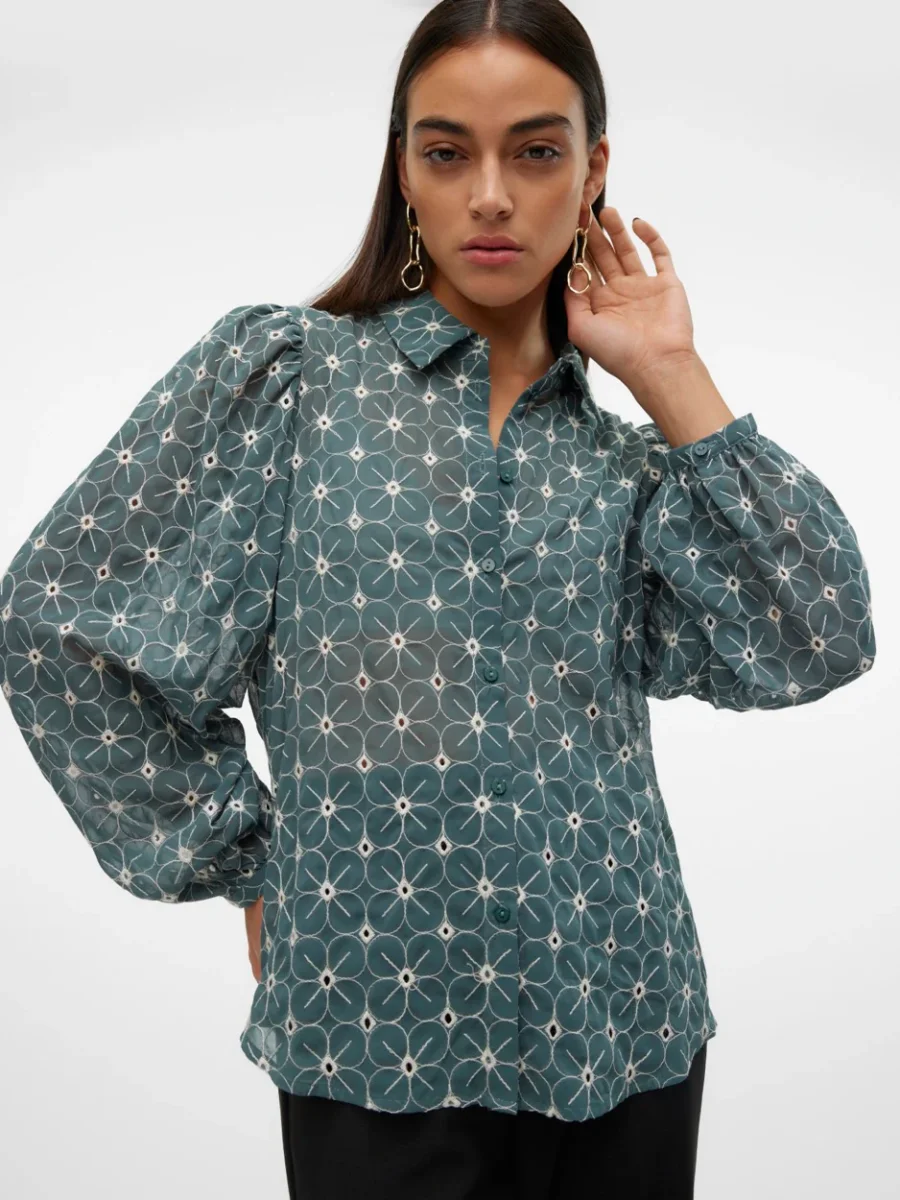 Vmruth L/s Shirt Wvn Btq - Donkergroen - Afbeelding 5