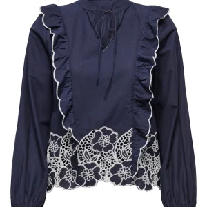 Jdyholly L/s Emb Top Wvn Exp - Blauw