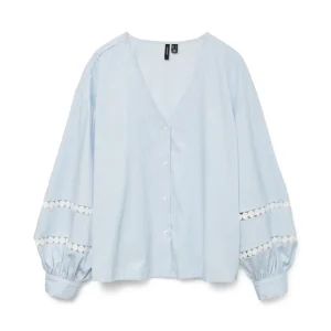 Vmjanni Tape Ls V-neck Top Wvn Ga L - Lichtblauw