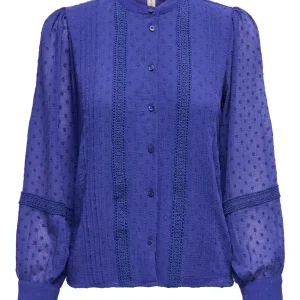 Onlpixie Ls Dobby Button Top Wvn - Kobalt