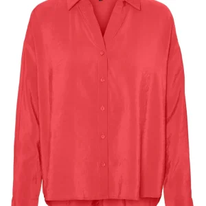 Vmqueeny Ls Oversize Shirt Wvn Ga N - Koraal Rood