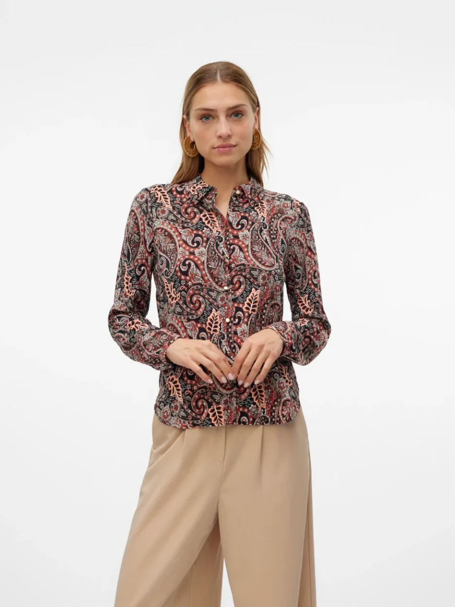 Vmmable L/s Shirt Wvn Btq - Rood Dessin - Afbeelding 3