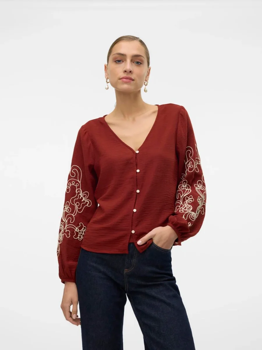 Vmsanne Ls Shirt Wvn Ga - Brique - Afbeelding 3