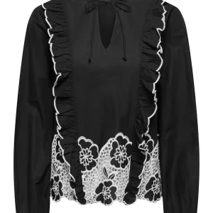 Jdyholly L/s Emb Top Wvn Exp - Zwart