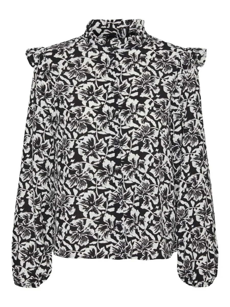 Vmsophia L/s Frill Shirt Wvn Boo - Zwart Dessin - Afbeelding 2