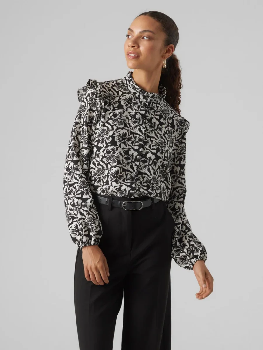 Vmsophia L/s Frill Shirt Wvn Boo - Zwart Dessin - Afbeelding 3