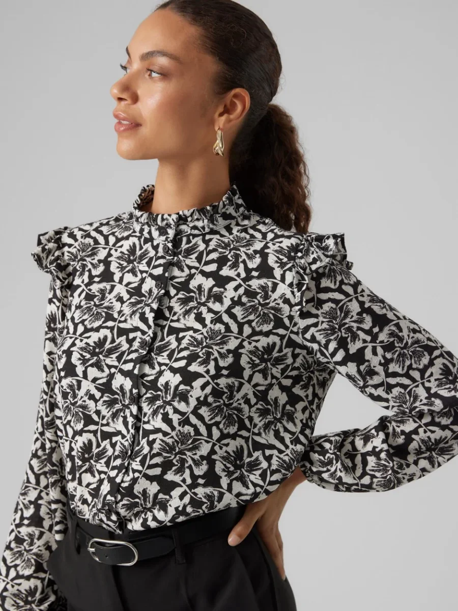 Vmsophia L/s Frill Shirt Wvn Boo - Zwart Dessin - Afbeelding 5