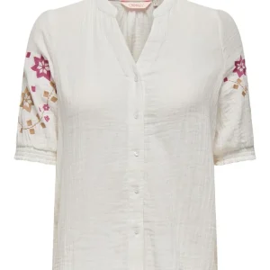 Onlthyra Life Ss V-neck Shirt Wvn C - Off-white