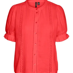 Vmnatali 2/4 Lace Short Top Wvn Ga - Koraal Rood