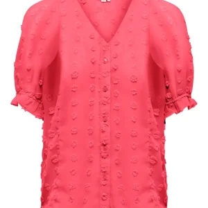 Onlpixi Dobby Life Ss Frill Top Wvn - Fuchsia
