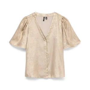 Vmamalia Ss V-neck Top Exp - Goudkleurig