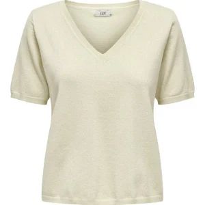 Jdybeauty S/s V-neck Glitter Pull K - Ecru Dessin