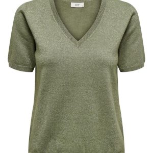 Jdybeauty S/s V-neck Glitter Pull K - Olijf