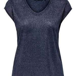 Onlsilvery S/s V Neck Lurex Top Jrs Noos - Navy