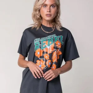 Aqua Flowers Loosefit Tee - Antraciet