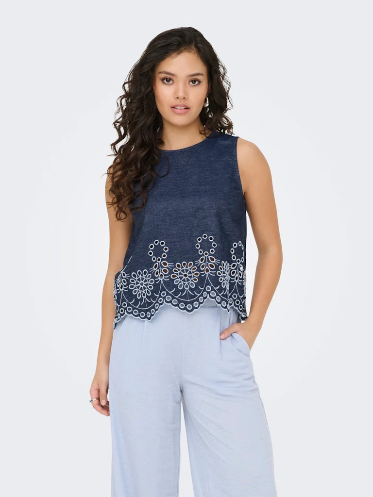 Jdymargot S/l Embroidery Top Wvn - Blue Denim - Afbeelding 4