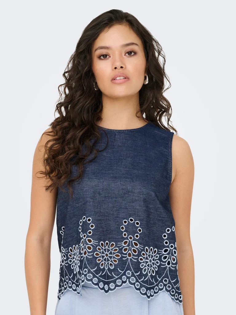 Jdymargot S/l Embroidery Top Wvn - Blue Denim - Afbeelding 8