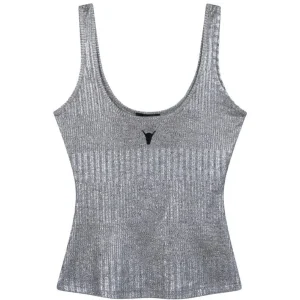 Ladies  Knitte Voile Tack Top - Zilverkleurig