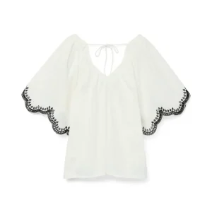 Vmdiana 2/4 V-neck Top Wvn Btq - Off-white