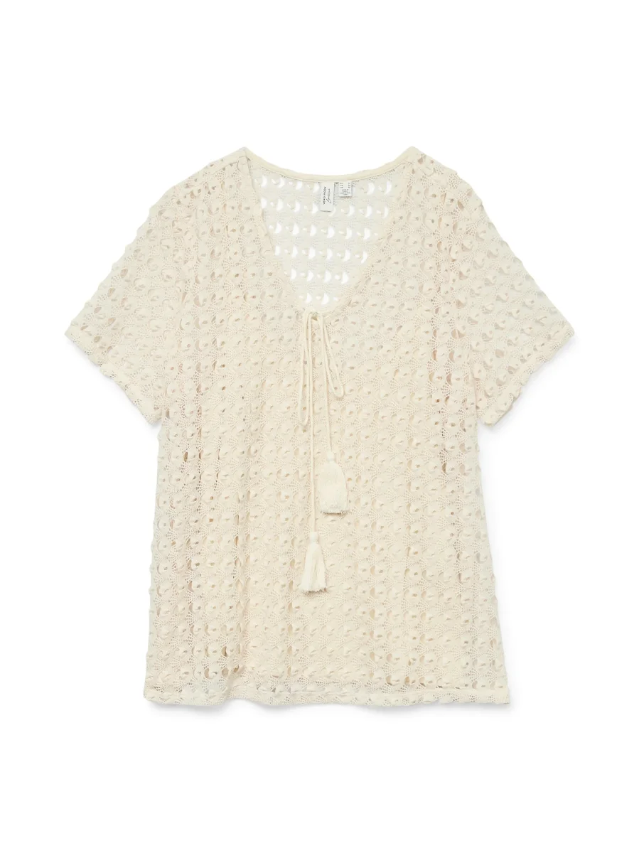 Vmdylie S/s V-neck Top Wvn Btq Ga - Ecru - Afbeelding 2