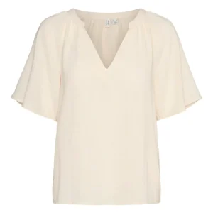 Vmvictoria S/s V-neck Top Wvn Btq G - Ecru
