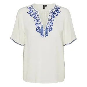 Vmsvella S/s V-neck Top Wvn Exp Ga - Beige