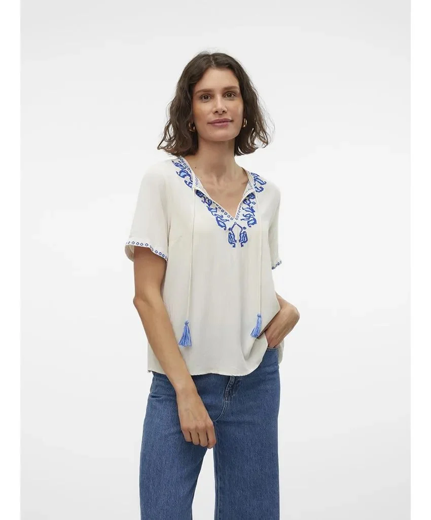 Vmsvella S/s V-neck Top Wvn Exp Ga - Beige - Afbeelding 3