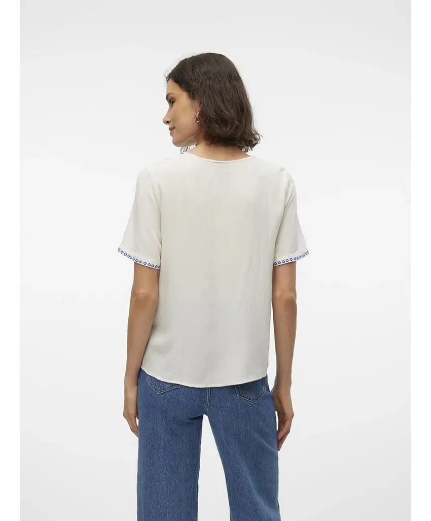 Vmsvella S/s V-neck Top Wvn Exp Ga - Beige - Afbeelding 4