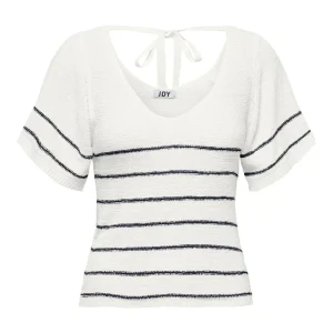 Jdydesha S/s V Neck Stripe Pullover - Wit Dessin