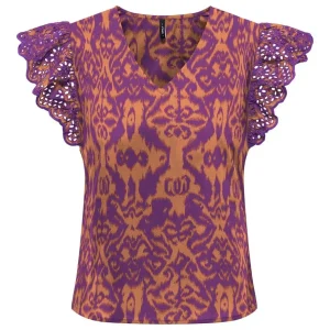 Onllou Emb S/s Frill Top Ptm - Oranje Dessin