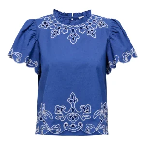 Jdyvera S/s Embroidery Top Wvn Exp - Kobalt