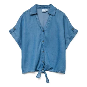 Vmfleur Ss Bow Tencel Shirt - Blue Denim