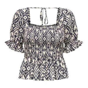 Jdybora Life S/s Smock Top Wvn - Blauw Dessin