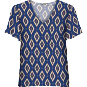 Onlleah S/s V-neck Top Ex Ptm - Blauw Dessin