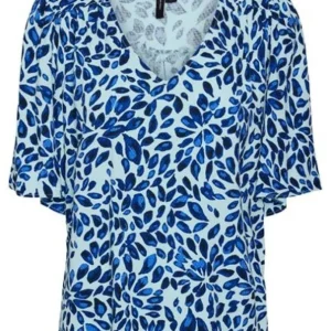 Vmgwen 2/4 V-neck Top Wvn Btq - Blauw Dessin