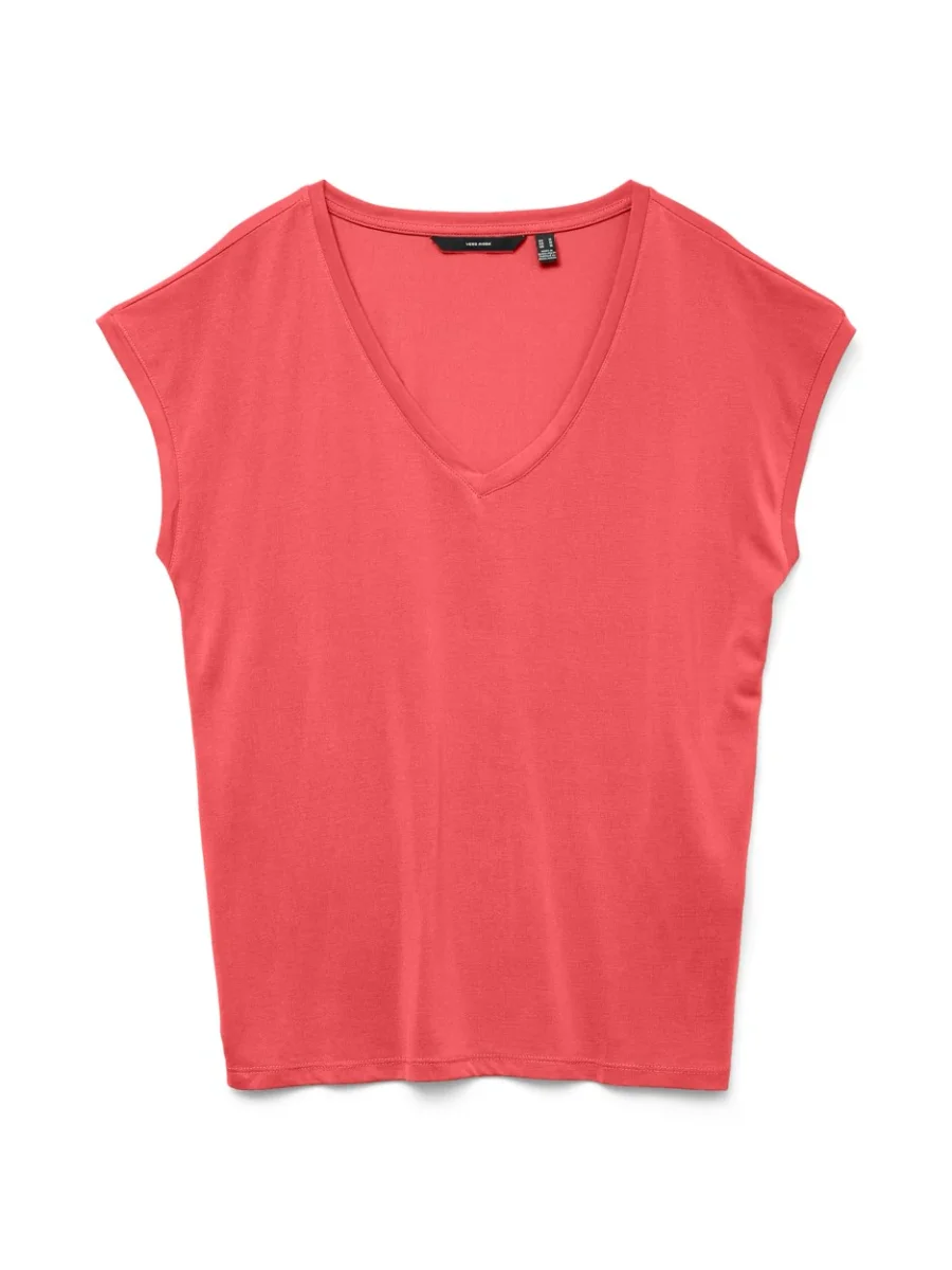 Vmfilli Ss V-neck Tee Ga Noos - Koraal Rood