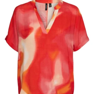 Vmjade S/s V-neck Top Wvn Lcs - Rood Dessin