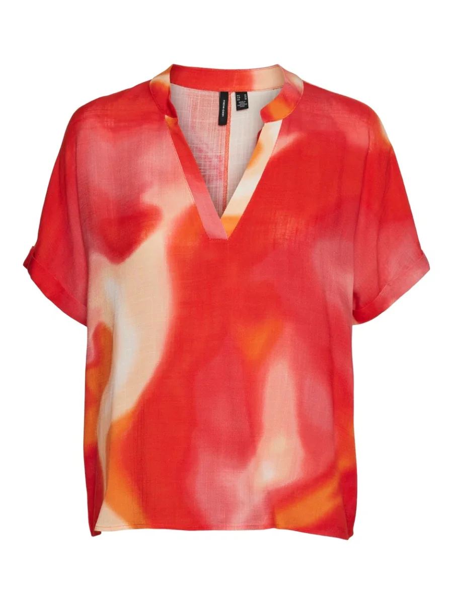 Vmjade S/s V-neck Top Wvn Lcs - Rood Dessin - Afbeelding 2