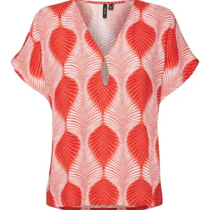 Vmtula Olga Ss Wide Top Wvn Ga - Rood Dessin